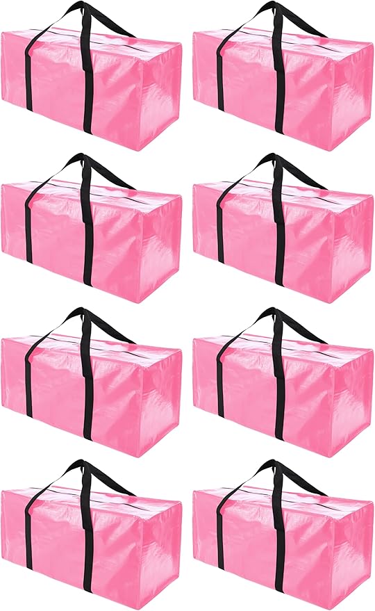 Extra Large Moving Bags with Zippers & Carrying Handles, Heavy-Duty Storage Tote for Space Saving Moving Storage, Fold Flat, Alternative to Box and Bin - 8 Pack, 40 Gal, Pink
