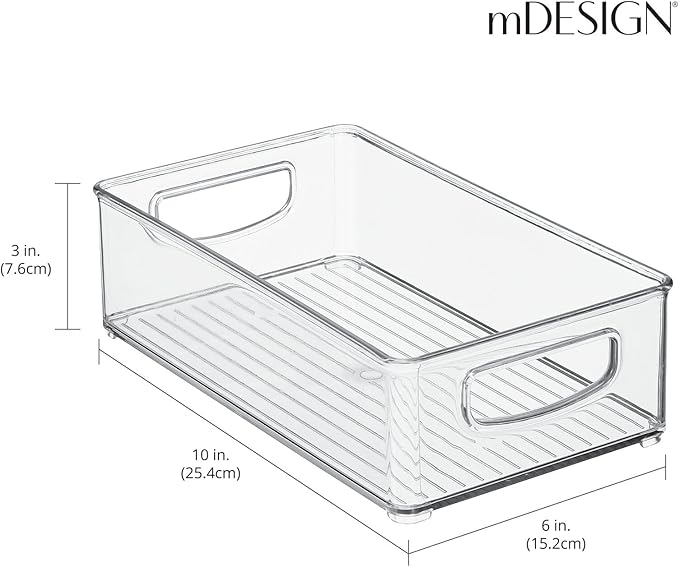 mDesign Small Plastic Kitchen Storage Container Bin with Handles - Organization in Pantry, Refrigerator or Freezer - Food Organizer for Fruit, Yogurt, Squeeze Pouches, Ligne Collection, 8 Pack, Clear