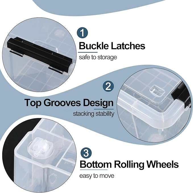 4-Pack 22 Quart Plastic Storage Bins with Wheels, Latching Storage Box Bin, Clear