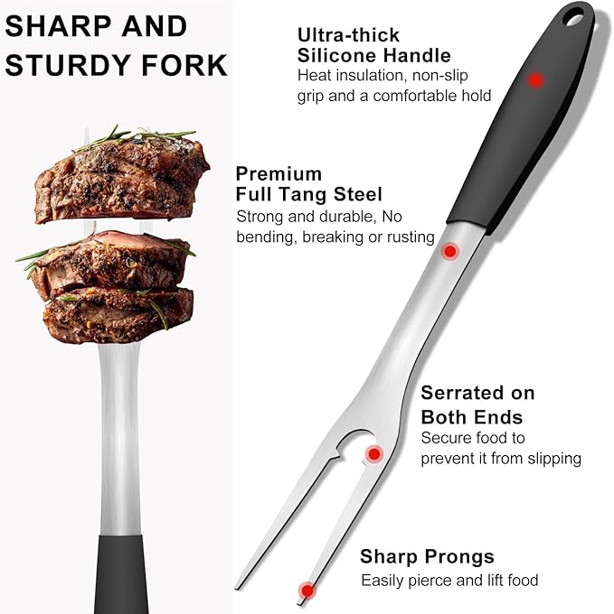 POTWIY Grill Tools BBQ Accessories Set of 2, 15.8'' Heavy Duty Stainless Steel Grill Utensils with Grill Spatula and Fork, Full Tang Silicone Handle, Outdoor Grilling Tools Barbecue Accessories