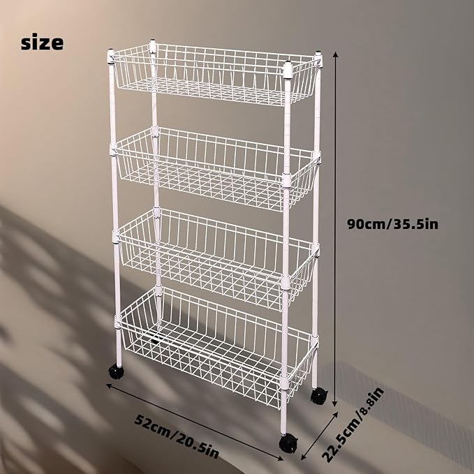NSF white 4-layer storage rack, refrigerator crevice rack, washing machine crevice rack, laundry room dirty clothes storage, multifunctional household epoxy resin deep mesh basket