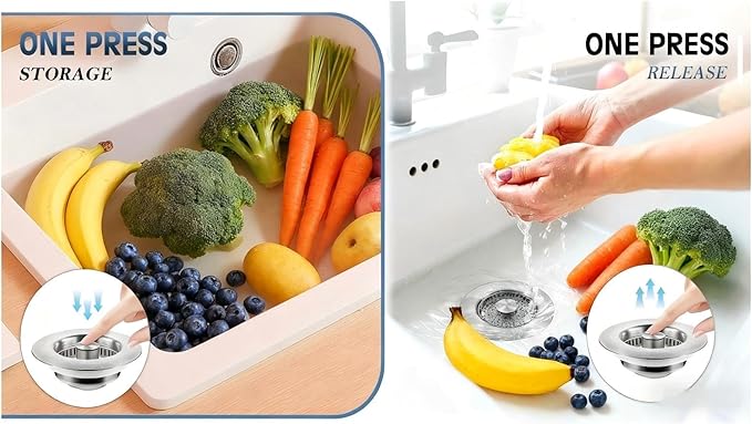 2Count 3-in-1 Kitchen Sink Drain Strainer & Stopper - SUS 304 Stainless Steel Pop Up Plug with Anti-Clog Basket & Odor Prevention, Fits US Standard 3-1/2'' Drain Hole