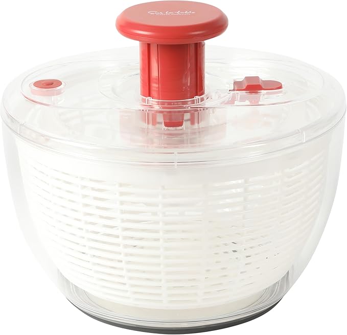 Sur La Table Kitchen Essential 6.3 Qt Salad Spinner, Fruit Wahser, Fruit Washing Bowl with Strainer, Vegertable Cleaner, Salad Cleaner, Lettuce Washer - Red