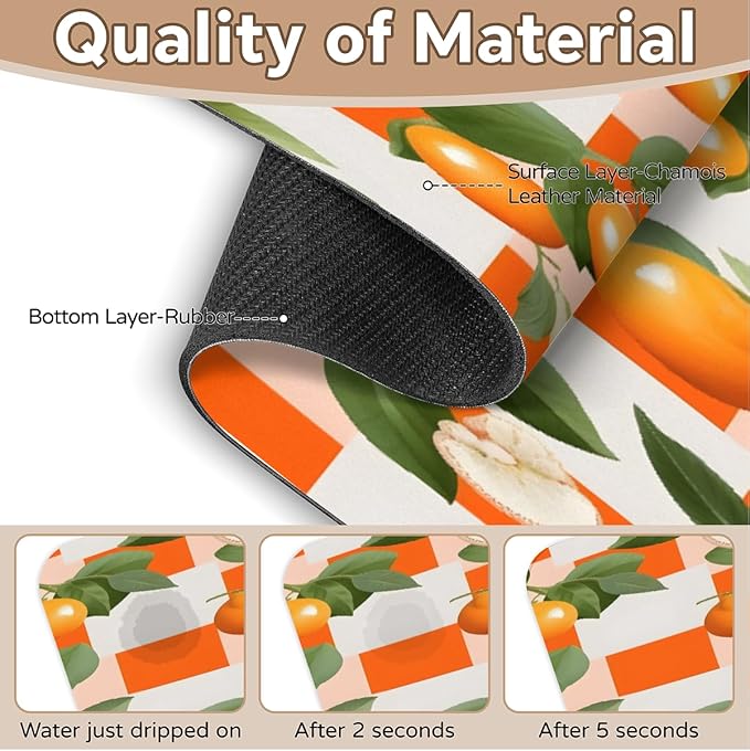 Orange Leaf Grid Pattern Kitchen Faucet Mat Splash Guard, 15.4”x5.7” Absorbent Quick Drying Sink Mat for Countertop Protection, Draining Mat Sink Protectors For Kitchen Bathroom, 1 Pack