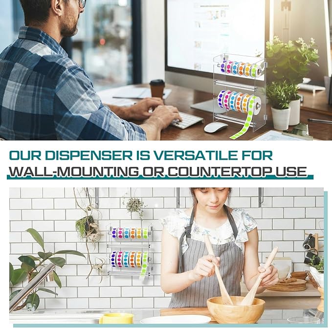Day of The Week Sticker Dispenser 2.17" Square Acrylic Sticker Roll Holder Covered Label Dispenser Wall Mount 6 Slot Per Layer Holder for Office Desktop Stickers, Clear, 12 Slot Double Layer(No Label)