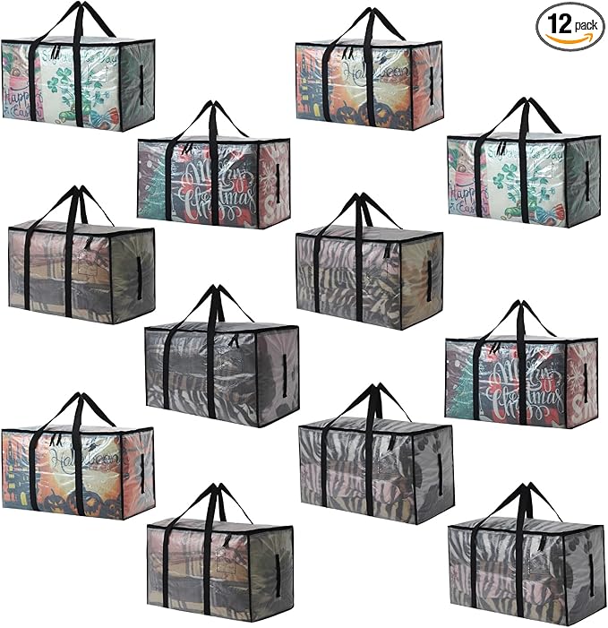 Heavy Duty 93L (24.5 Gallon) Stackable Storage Bins with Fully Openable Lids, Moving Bags Heavy Duty, Clear Plastic Totes for Moving Storage, Home Organization, Closet, Dorm Room 12 pack