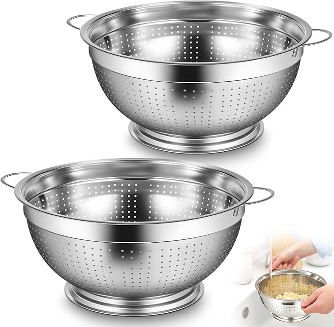 Maxdot 2 Pack 16 Quart Heavy Duty Stainless Steel Colander with Footed Base and Handles Pasta Spaghetti Berry Fruit Vegetable Kitchen Food Strainer Basket