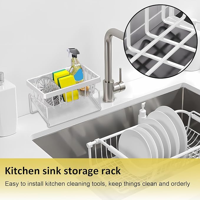 kitchen sink caddy, dish sink sponge holder (Without rod-white)