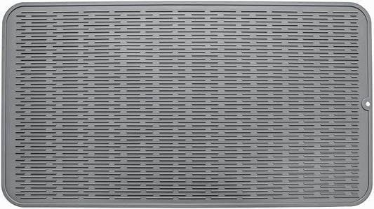 Silicone Dish Drying Mat for Multiple Usage,Easy clean,Eco-friendly,Heat-resistant Silicone Mat for Kitchen Counter or Sink,Refrigerator or Drawer Liner Grey 4XL 32 inches x 18 inches