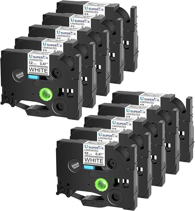 10 Pack TZe-231 12mm 0.47 Laminated White Tape Compatible with Brother P Touch Label Tape 1/2 inch TZe TZ-231 TZe231 Black on White TZe TZ Label for PT-H100 PT-H110 D200 D210 D400 D600
