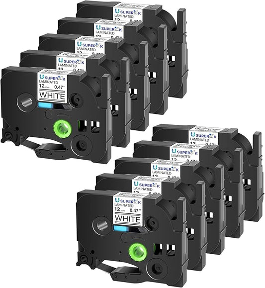 10 Pack TZe-231 12mm 0.47 Laminated White Tape Compatible with Brother P Touch Label Tape 1/2 inch TZe TZ-231 TZe231 Black on White TZe TZ Label for PT-H100 PT-H110 D200 D210 D400 D600