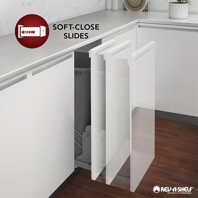 Rev-A-Shelf Double Pullout for Under Kitchen Cabinets 35 Quart 8.75 Gallon with Soft-Close Slides, Metallic Silver, 53WC-1835SCDM-217