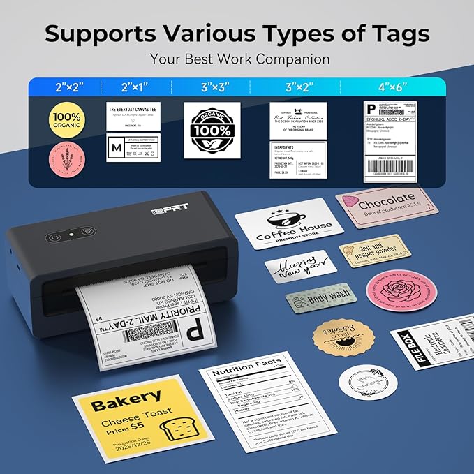 iDPRT Bluetooth Thermal Shipping Label Printer, Portabel Label Printer, Address Label Maker Machine with Tape for Small Business, 4x6 Thermal Labels Printer for Amazon, Ebay, USPS, Shopify, Etsy, etc