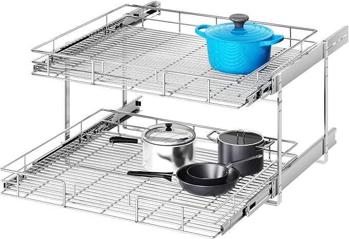 MODCART 2 Tier Individual Pull Out Cabinet Organizer 31½" W x 21½" D, Heavy Duty Cabinet Pull Out Shelves, Slide Out Drawers Organization for Kitchen Cabinets Bathroom