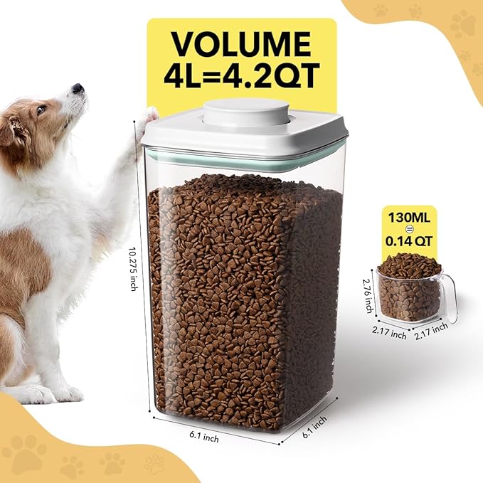 Ankou Dog Food Storage Containers Set, 4.2 QT with 130 ml Scoop & 2.8 QT, Airtight BPA-Free | Stackable Pop Lid Plastic Containers for Kibble & Pet Treats