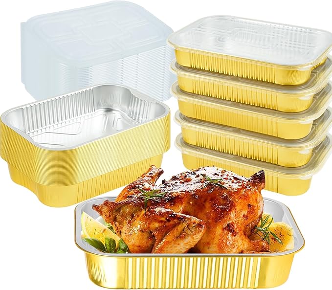 Fothwart 13"×9"×2.4" - 15Pack 9x13 Gold Aluminum Foil Pans with Lids Heavy Duty, Foil Food Containers with Lids, Tin Foil Pans for Baking, Meal Prep, Freezer, Heating and Takeout