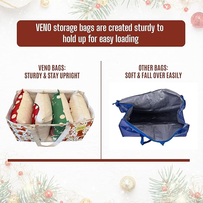 VENO 6 Pack Moving Bags, Large Christmas Storage Bins with lids, Packing Supplies for College, Alternative to Moving Boxes, Foldable, Heavy-Duty Tote, Christmas Pattern (Holiday Pups, 6 Pack)