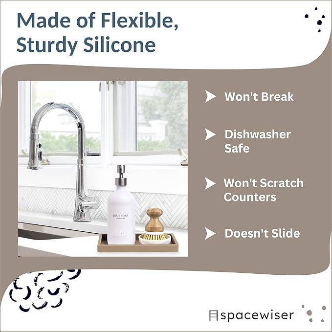 Spacewiser Countertop and Vanity Tray - Small 7.7” Silicone Tray for Soap Dispenser Bottles, Bathroom Trays, Kitchen Sink Trays, Sink Caddy Kitchen Sinks Organizer, Soap Dish & Sponge Holder Mat