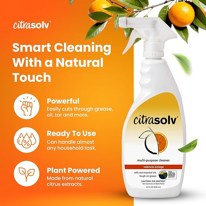 Citra Solv All Purpose Cleaning Spray – Powerful Citrus Degreaser for Kitchen & Bathroom, Multi-Surface Cleaner, No Harsh Chemicals, Valencia Orange 22oz (2 Pack)