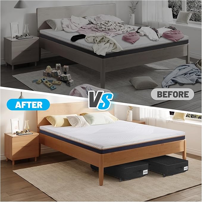 Large Sturdy Under Bed Storage with Wheels, 2 Pack 50L Rolling Underbed Storage Bins, Under Bed Containers Drawer with Metal Bottom Support, Bedroom Organizer with Lids for Clothes, Shoes, Blankets