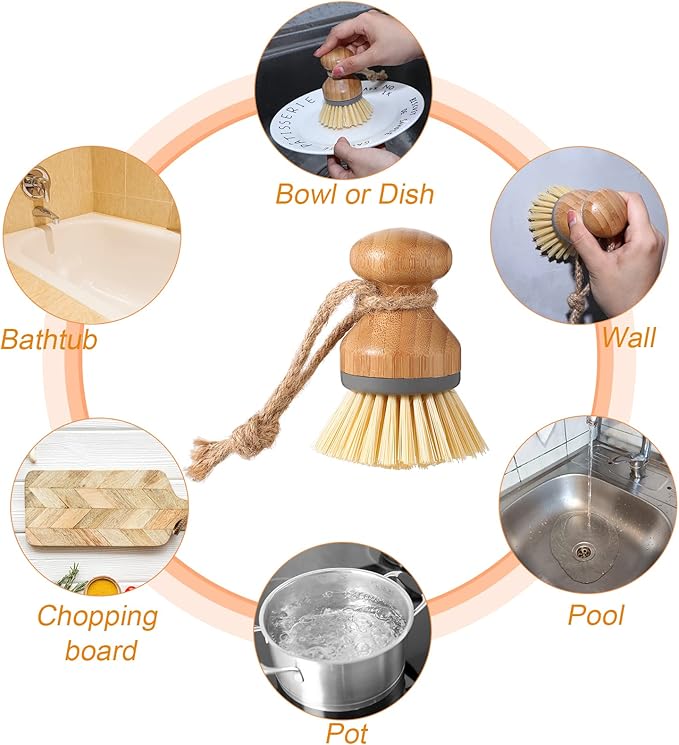 Zopeal 4 Pcs Kitchen Soap Dispenser Set with Bamboo Tray and Dish Brush Plastic Soap Dispenser Set with Waterproof Labels for Hand Dish Lotion(Brown)