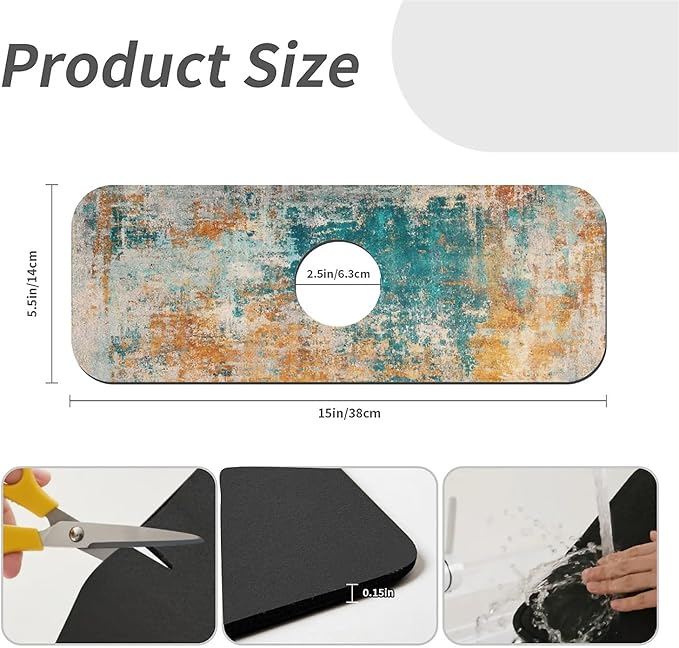 Kitchen Sink Splash Guard，Teal orange modern abstract Faucet Mat Sink Gadgets-Super Absorbent Fast Drying Mat Drip Catcher for Kitchen, Bathroom,Sink Mat, Dish Drying Mat, Bathroom(15" X 5.5" )