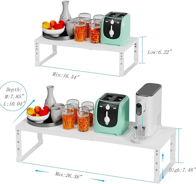 Wobmmi Expandable Spice Rack Kitchen Cabinet Shelf Organizer, Stackable Storage Shelves Racks, Adjustable Counter Shelving for Cabinets, Countertop, Cupboard,Pantry and More(3Packs/White/Large)