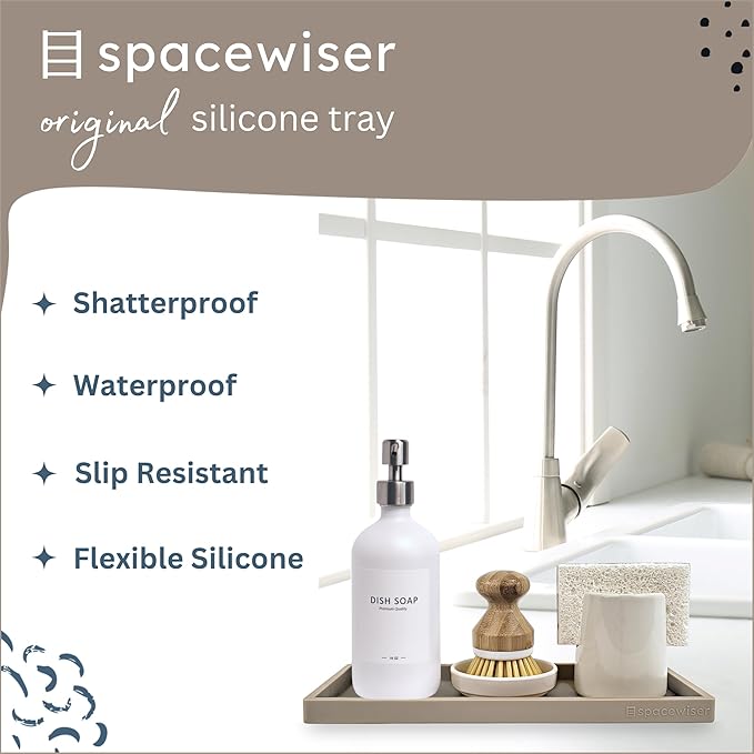 Spacewiser Countertop and Vanity Tray - 11.7" Silicone Bathroom Tray, Flexible Dish Soap Holder for Kitchen, Bathroom Counter Organizer, Shower Toilet Tank Trays Décor Accessories, Sink Makeup Mat Oil