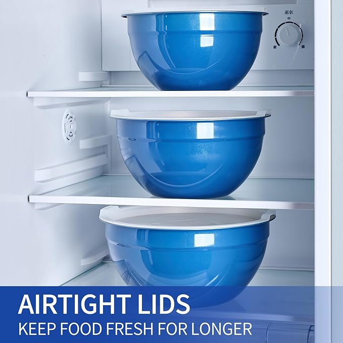 Onlycooker Blue Mixing Bowls With Airtight Lids,Stainless Steel Bowl,Salad Bowls 7 Piece Colorful Nesting Bowl Blue Kitchen Accessories,Size 7,3.6,2.7,2.1,1.5,1.1,0.8QT Stackable Design