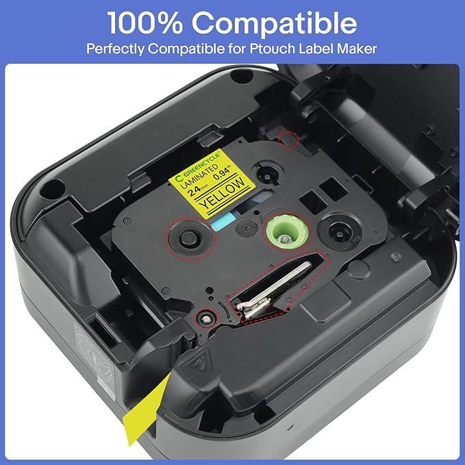GREENCYCLE Compatible for 24mm 0.94" Black on Yellow AZE-651 TZe651 TZ-651 TZ651 Laminated Label Tape for Ptouch PTD600 PTD600VP PTP700 PT-P710BT PTP750W PT2430PC PT-P900W PTP750W (10 Pack)