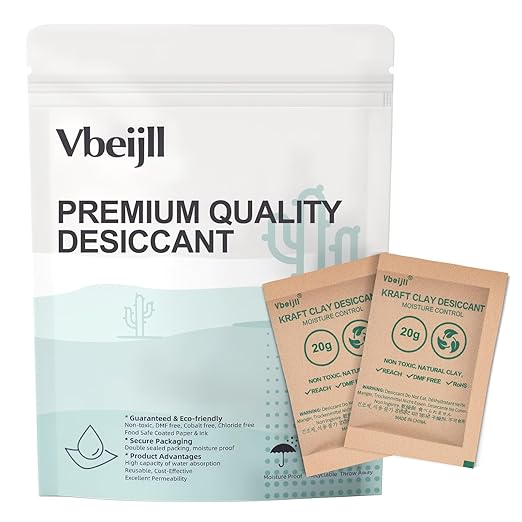 20 Gram (50 Pack) Kraft Clay Desiccants Packs, Premium Food Grade Desiccant - Rechargeable Moisture Absorbers for Food Storage, Electronics, 3D Filament & Safes