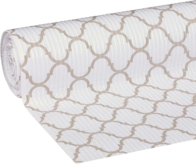Smooth Top EasyLiner for Cabinets & Drawers - Easy to Install & Cut to Fit - Shelf Paper & Kitchen Drawer Liner Non Adhesive - Non Slip Shelf Liner - 12 Inch Width - 60 Total Feet - Taupe Quatrefoil