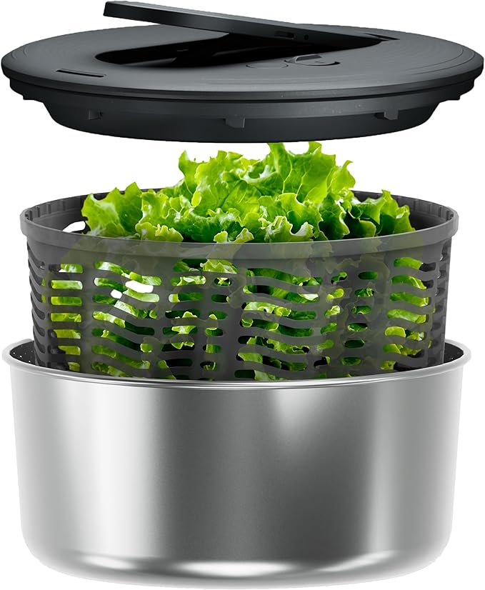 Zyliss Swift Dry Stainless Steel Salad Spinner - Fruit Cleaner & Lettuce Spinner with Push Pump - Non-Slip Bowl - Dishwasher Safe - Large