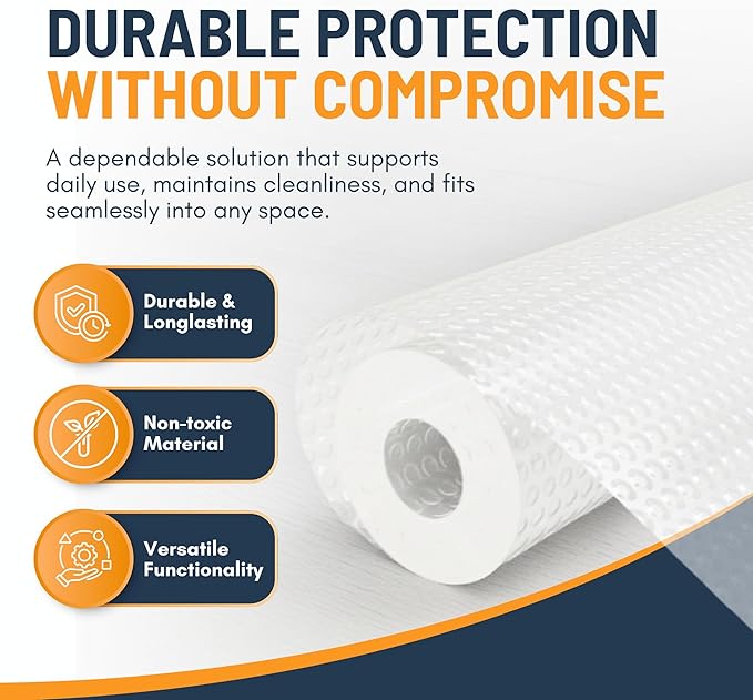 Shelf Liner Drawer Liner for Kitchen Cabinets Non-Adhesive by Linda’s Essentials (12 x 120 Inches) - Non-Slip Easy Clean Kitchen Cabinet and Cupboard Protector, Waterproof Mat, Clear Roll