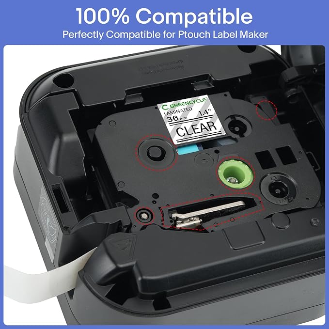 GREENCYCLE TZe-161 36mm 1.4 Laminated Clear Tape Compatible for Brother P-Touch Label Maker Tape TZe161 TZ-161 Black on Clear TZe TZ Label for Ptouch PT-910BT P900W P950W 530 550, 10 Pack