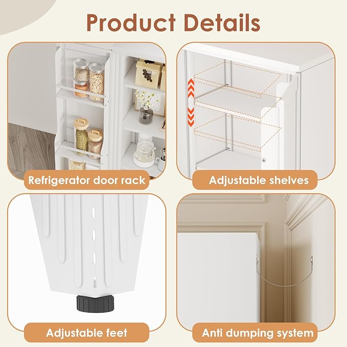51" H Metal Kitchen Pantry Storage Cabinet,Storage Cabinets with Doors and Adjustable Shelves,Freestanding Food Pantry Cabinet Cupboard for Living Room,Dinning Room（White）