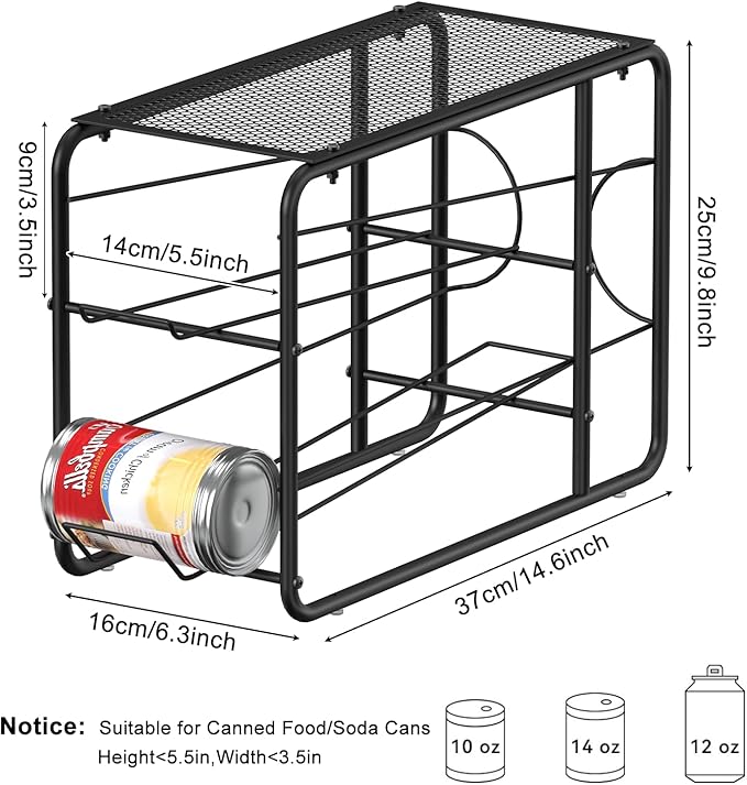 MOOACE 4 Pack Can Organizer for Pantry, Stackable Soda Can Dispenser Rack, Pantry Organizer Canned Food Storage Holder for Kitchen Refrigerator Cabinet, Black