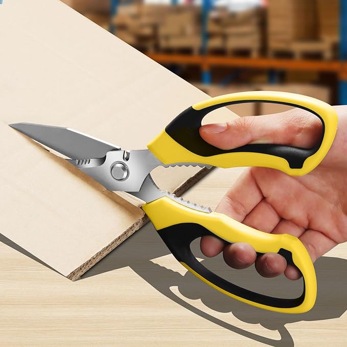 BoFuYuan Utility Scissors Heavy Duty: 8-Inch sharp Scissors All Purpose heavy duty, Serrated Blades Cut Carpet, Cardboard, Wire, Leather, Fabric, Multipurpose Shears for Kitchen, Garden, Office, Craft