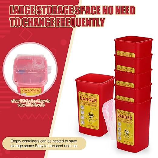 Chumia 10 Pcs Sharps Containers for Home Use, 1 Quart Portable Small Needle Disposal Sharps Container Home Travel, with Locking Lid for Biohazard Syringes, Safe Needle Box Disposal