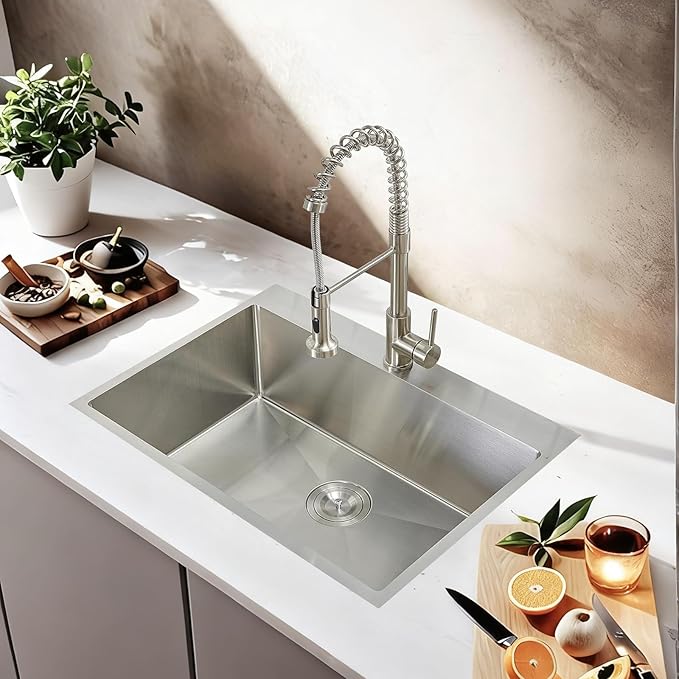 28X18 Inch Drop In Kitchen Sink, Topmount Stainless Steel Brushed Nickel Single Bowl Kitchen Sink, Extra-thick 16 Gauge For RV Laundry Utility with Basket Strainer, VALYJ281809SD