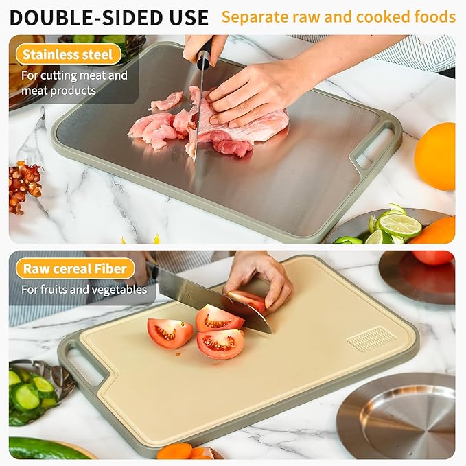 LIHOOOOM Cutting Board for Kitchen, Stainless Steel Cutting Board Easy to Clean,Double Sided Large Cutting Boards 13.4 X 9 inch,Dishwasher Safe