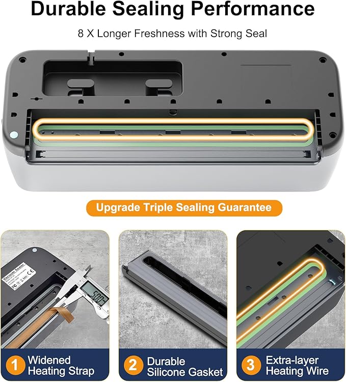 Automatic Vacuum Sealer Machine - Christmas Kitchen Gifts, 85Kpa Powerful Suction for Dry and Moist Food Preservation, External Hose & Bag Cutter, Leakproof Seal, Self-Cleaning Mode