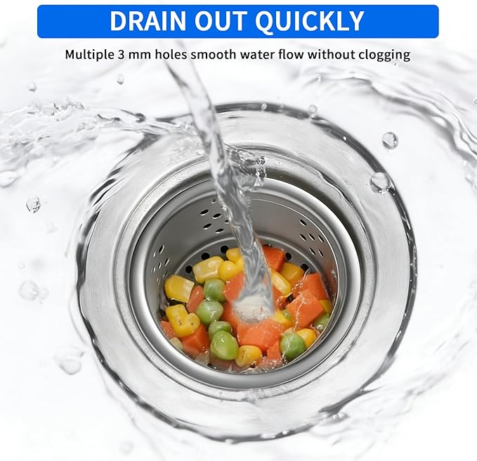 POPFLY SUS 304 Stainless Steel Deep Sink Strainer Basket – Fits Standard 3-1/2" Kitchen Drains, 2.5" Replacement Option – Removable Drain Basket with Handle for Easy Food Debris Cleaning