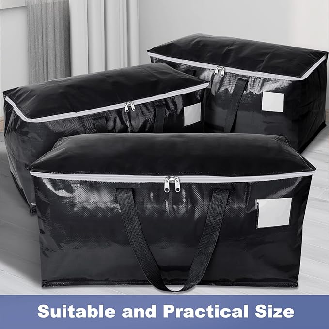 StorageRight Heavy Duty Moving Boxes-Moving Bags with Zipper, Reinforced Handles and Tag Pocket-Collapsible Moving Supplies-Totes for Storage Great for moving, Storage and Travel 93L(Black-4 Pack)