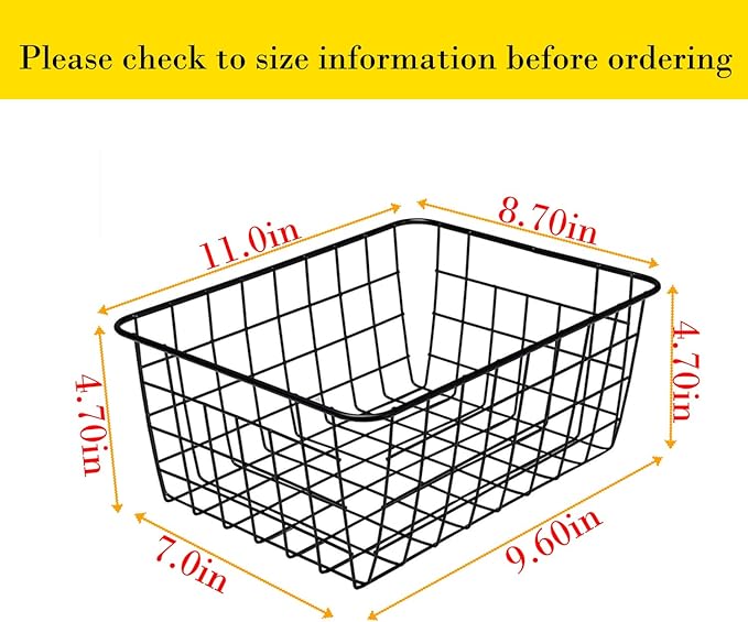 Aeggplant Kitchen Wire Baskets Farmhouse Decor Metal Food Storage Organizer, Household Refrigerator Bin with Built-in Handles for Cabinets,Pantry Set of 2 Black