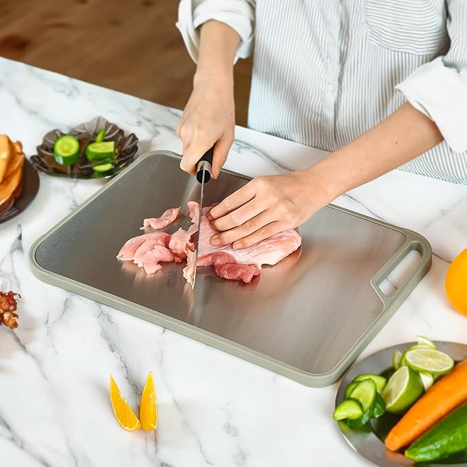 LIHOOOOM Cutting Board for Kitchen, Stainless Steel Cutting Board Easy to Clean,Double Sided Large Cutting Boards 15.7 X 10.6 inch,Dishwasher Safe