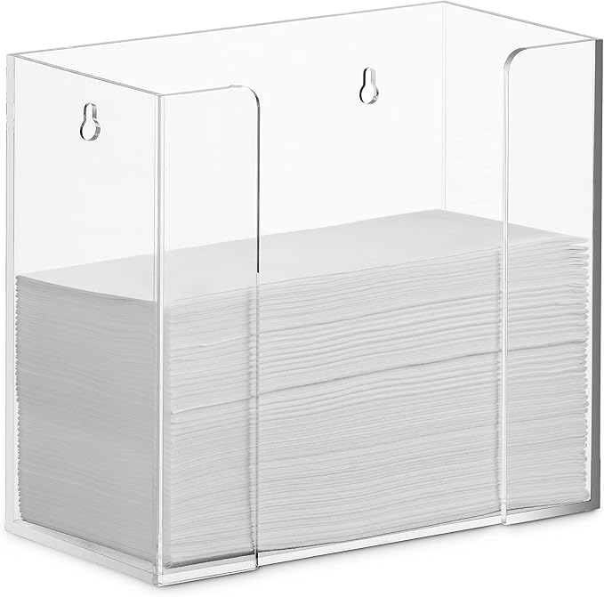 BloominGoods Clear Acrylic Wall Mount Or Countertop Napkin Holder (8 Inch Height) - Guest Towel Napkin Holder For Bathroom Or Kitchen - Paper Towel Dispenser For Vanity Or Table
