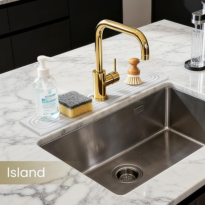 Faucet Mat for Kitchen Sink, Water Absorbent Kitchen Faucet Mat, Durable Sink Splash Guard with Raised Feet, Diatomite Fast Drying Kitchen Sink Faucet Mat, Bathroom Stone Drying Tray for Counter
