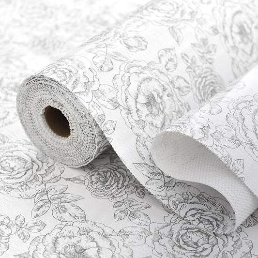 Floral Drawer and Shelf Liner for Kitchen, Non-Slip Non-Adhesive Cabinet Liners for Cupboard, Dresser, Shelves, Tool Box, Pantry, Thickened Easy Install, Strong Grip, 11.8In x 20FT, Rose