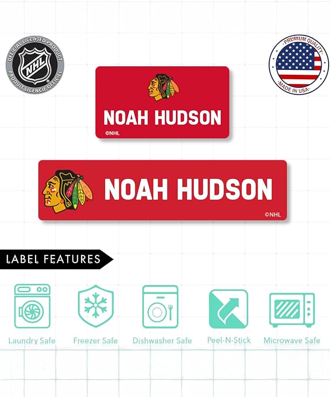 NHL Hockey Labels - Custom Peel and Stick, Waterproof Labels - Great for Organization, Sports, School, Day Camp Label - 155 Pack (Chicago Blackhawks)
